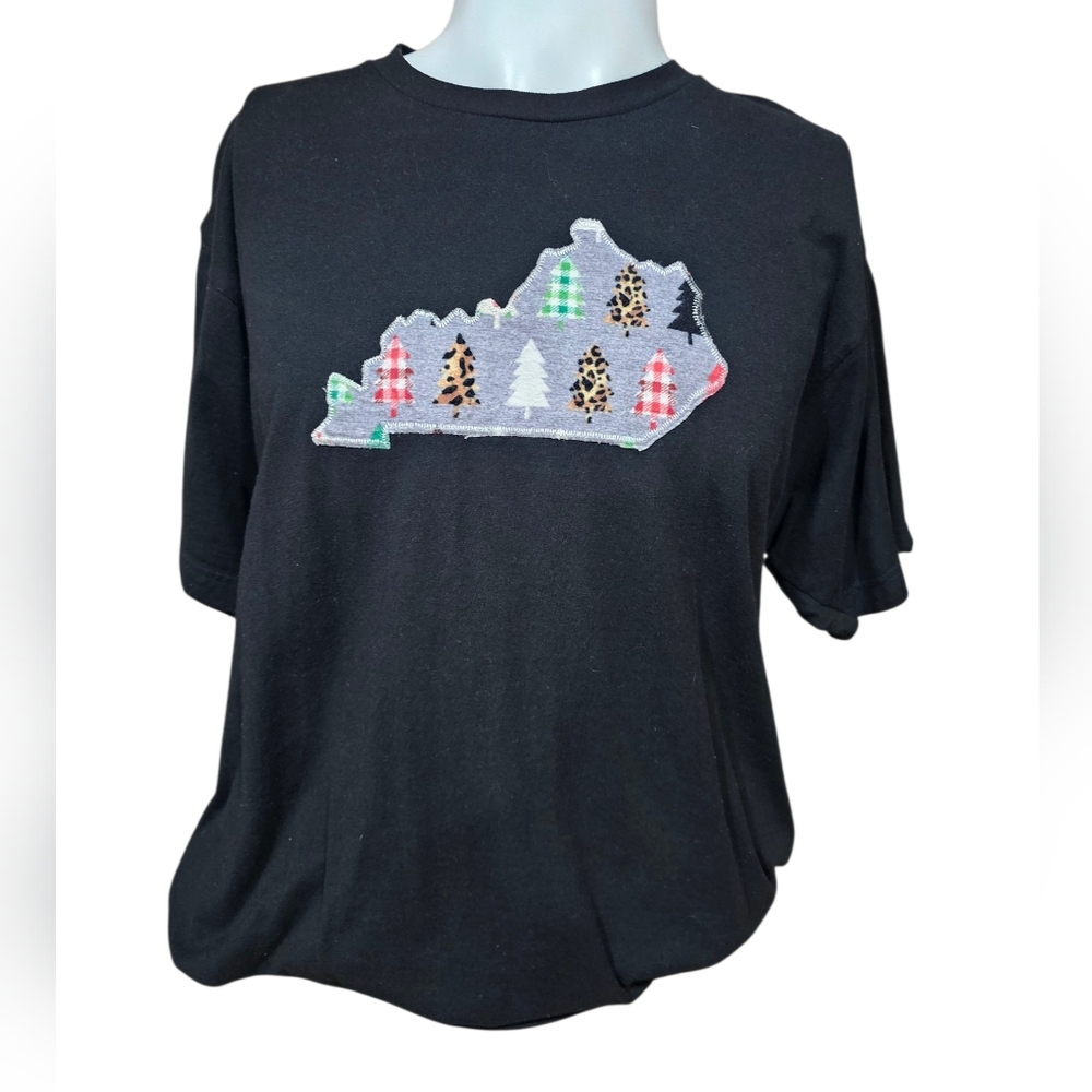 Black Graphic Tee with Christmas Kentucky  State Design Size‎ Extra Large